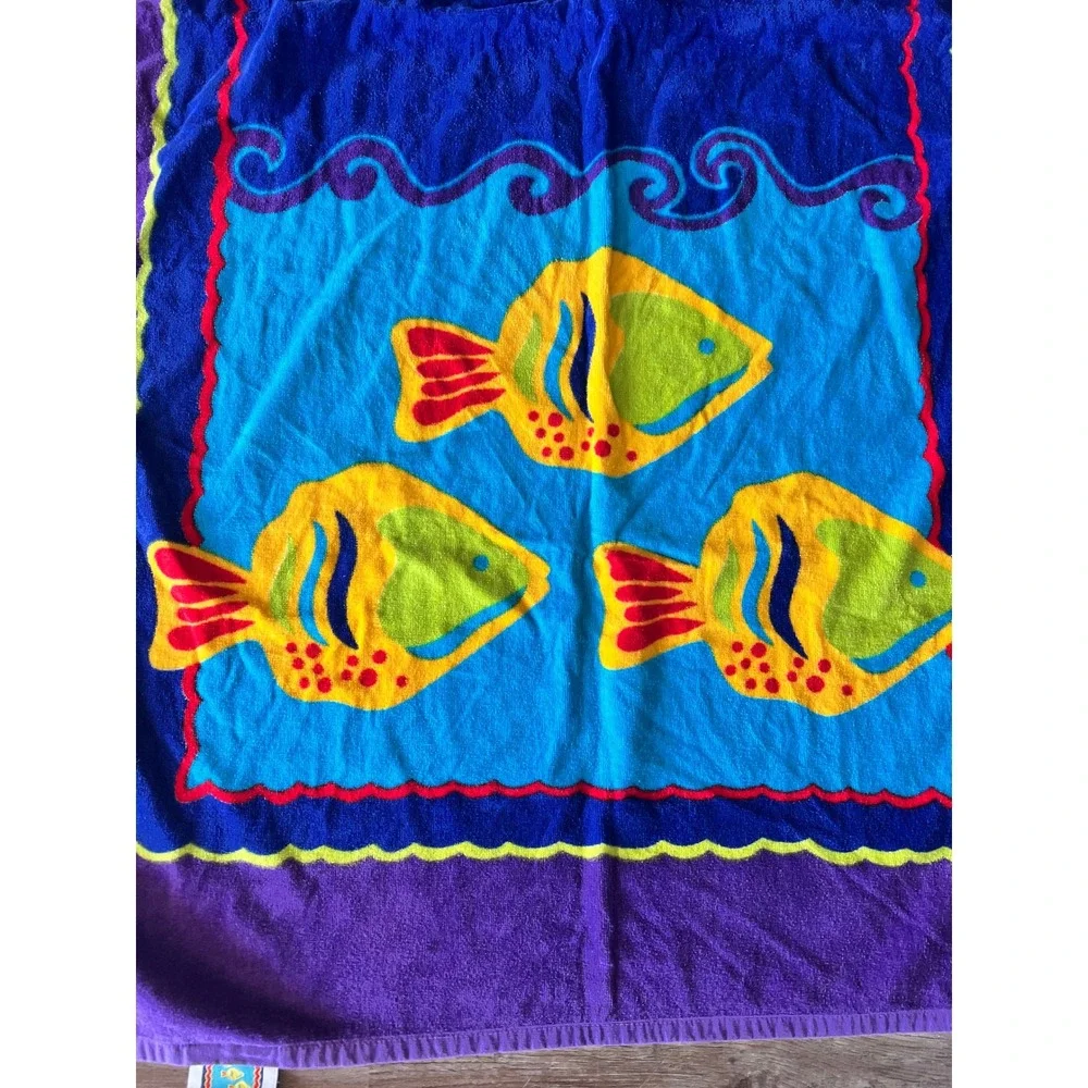 Palm Cove Beach Towel 100% Cotton Sun Fish Celestial Purple Blue 30x57.5